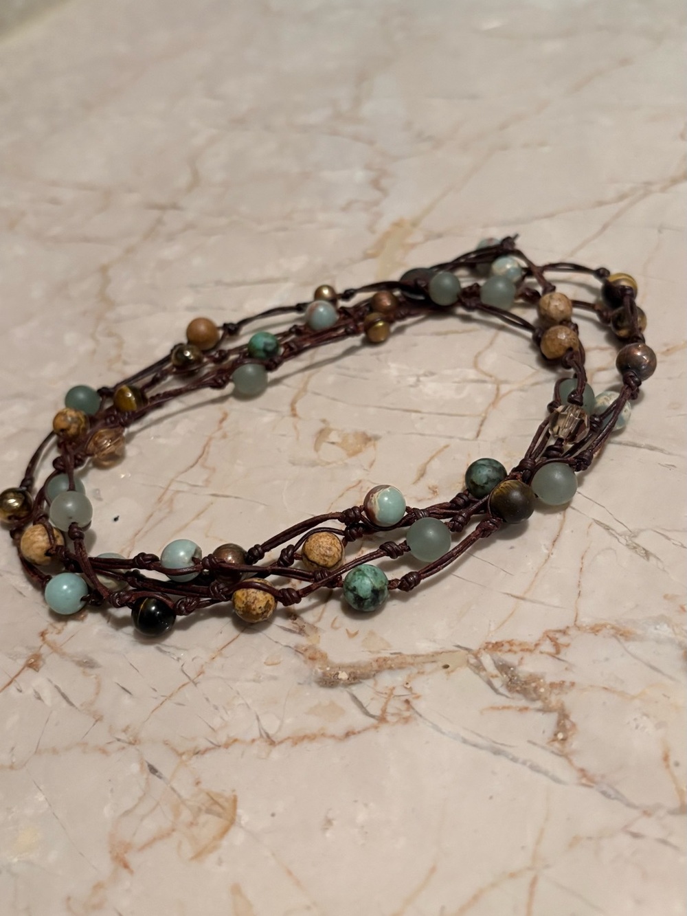 Lucky Brand Turquoise and Brown Multi-Bead Wrap Necklace. - Picture 3 of 5